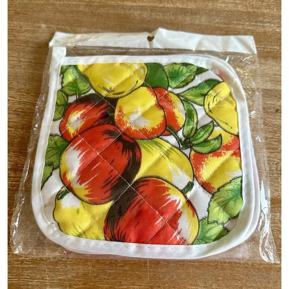 Set of 2 Apples & Pears Kitchen Potholders Set 1970's Retro New In‎ Package